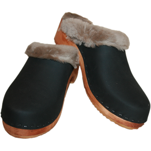 Men's Shearling Lined Black Oil Tanned Clogs