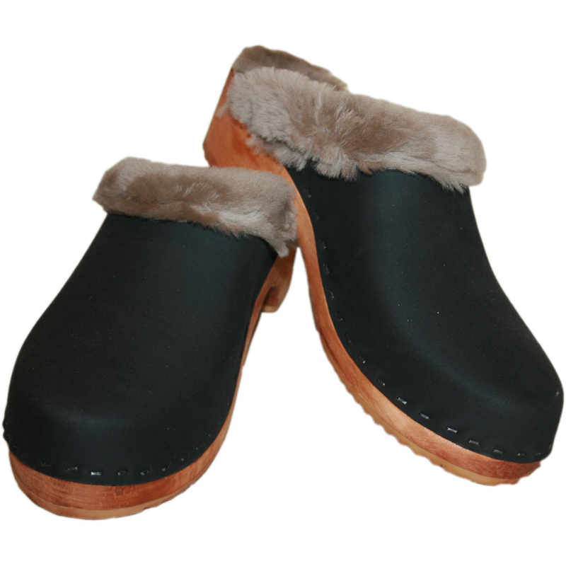 Men's Shearling Lined Black Oil Tanned Clogs