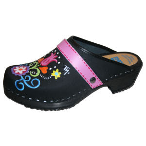 Black Hand Painted Clogs