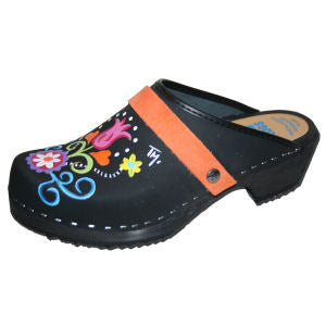 black hand painted clogs