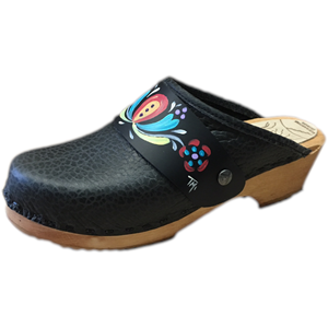 Traditional Heel Black Pebbled Leather with Handpainted Strap