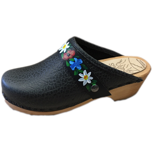 Traditional Heel Black Pebbled Leather with Handpainted Strap