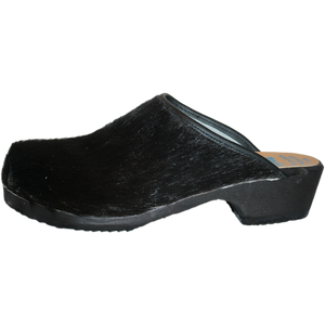 Tessa Traditional Heel Black Cow Clog