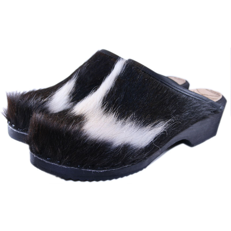 Black and White Pony Traditional Heel Clogs