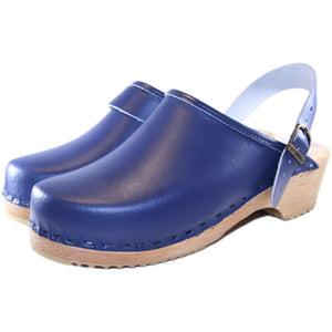 Traditional Heel Clog with Anna Heelstrap in Blue Leathe
