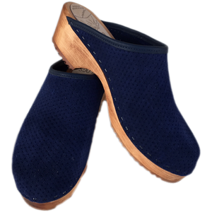 Traditional Heel Blue Perforated Suede Clog