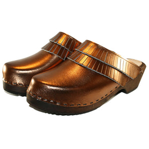 Annie Traditional Heel Clogs in Metallic Bronze Leather
