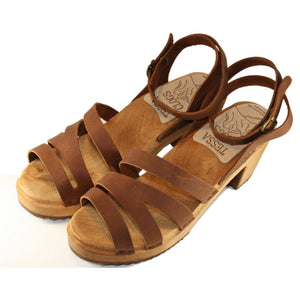 High Heel Kathrine Sandal in Golden Brown Oil Tanned Leather