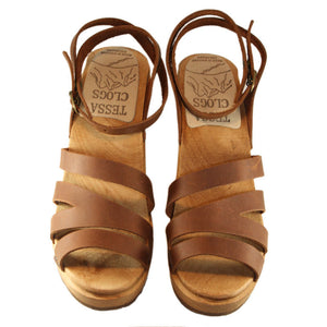 High Heel Katherine Sandal in Golden Brown Leather