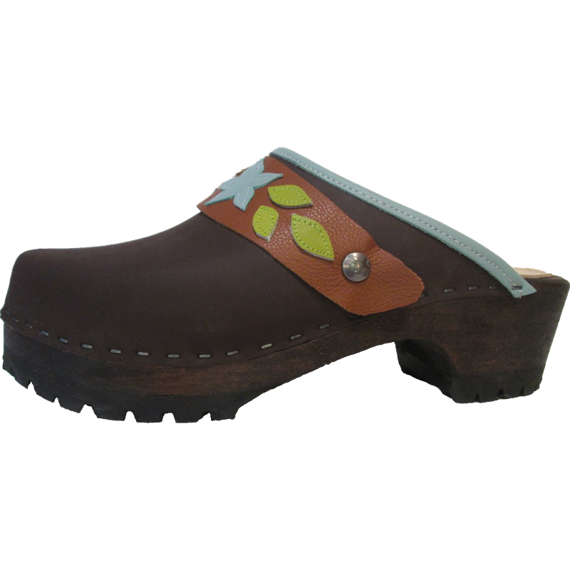 Tessa Brown Mountain Clogs with Light Turquoise Ivy Strap