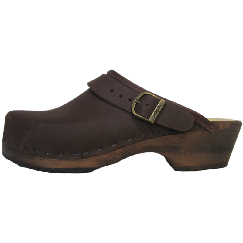 Men's Brown Oil Tanned Leather Traditional Heel Clog
