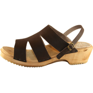 Traditional Heel Kristina Sandal in Brown Oil Tanned Leather