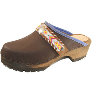 Brown Oil Mountain Clogs with Limited Edition Boho Strap Tabitha