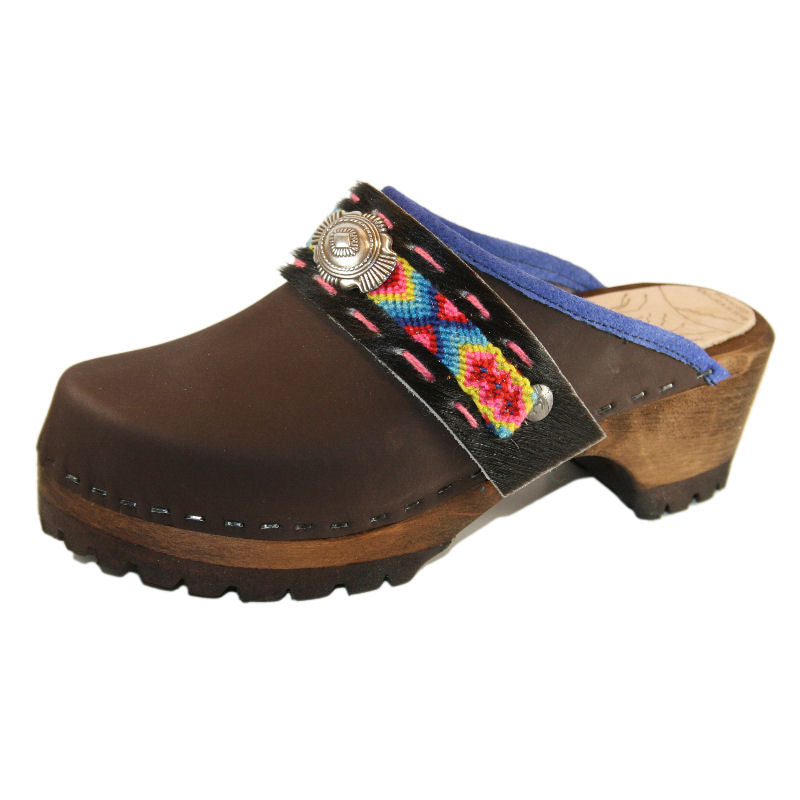 Brown Oil Mountain Clogs with Limited Edition Boho Strap Mirabelle