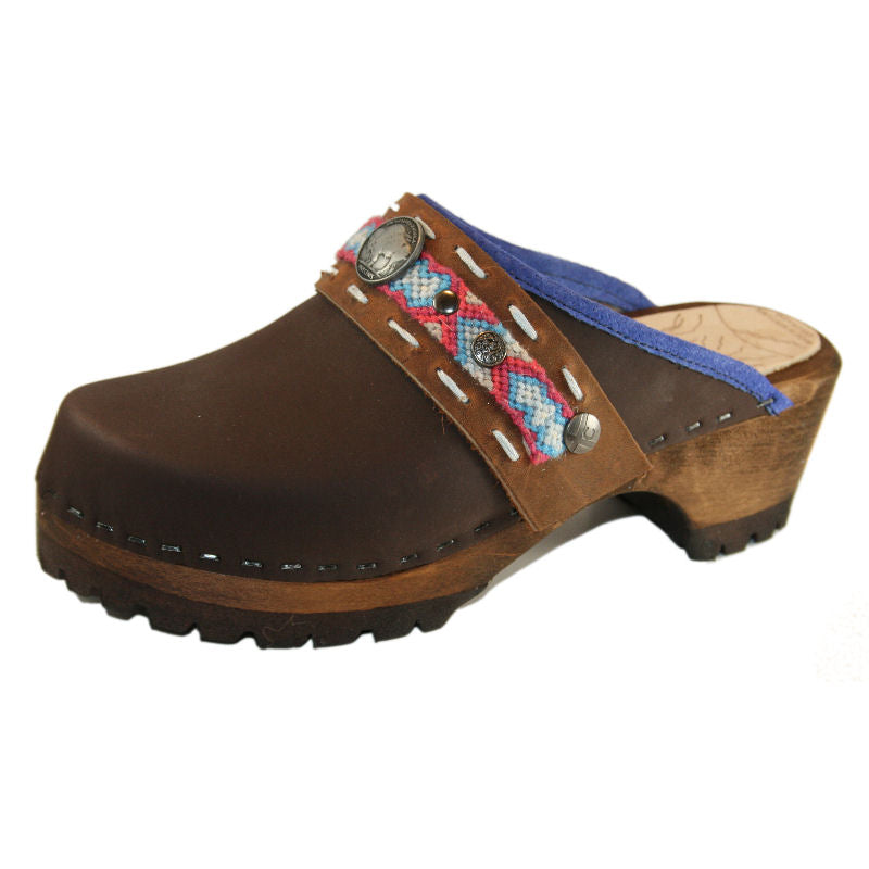 Brown Oil Mountain Clogs with Limited Edition Boho Strap Clementine