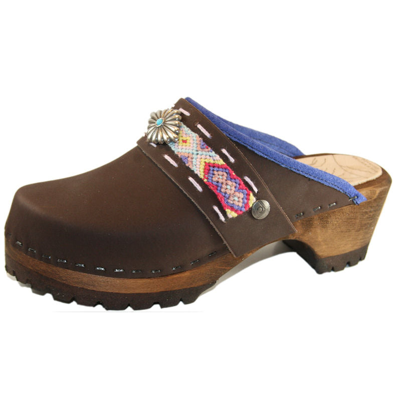 Brown Oil Mountain Clogs with Limited Edition Boho Strap Larkin