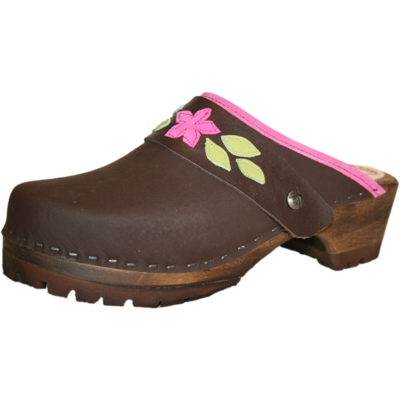Brown Mountain Clog with Sewn Hot Pink Ivy Strap