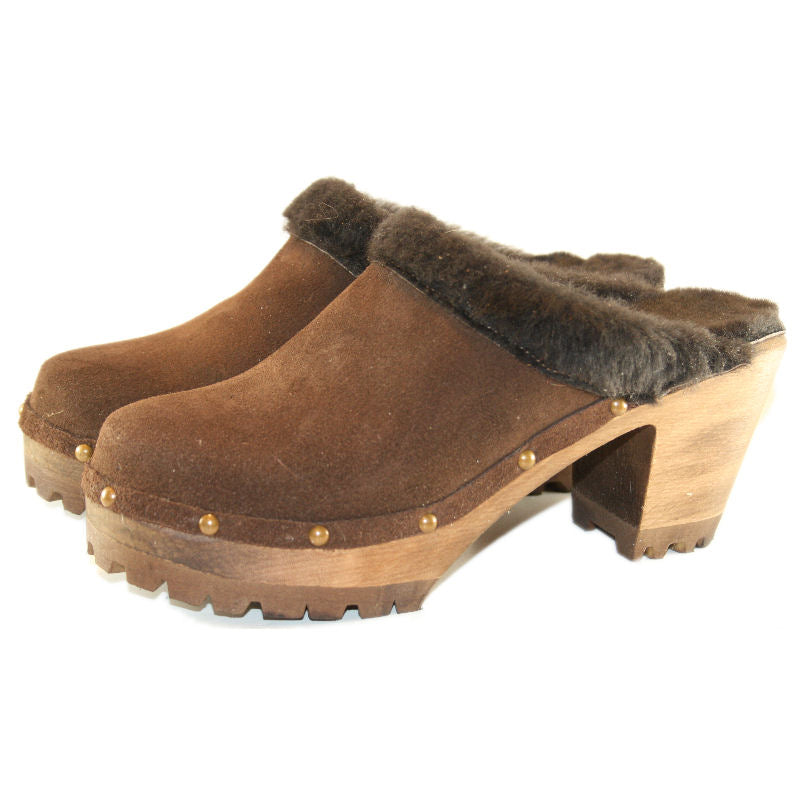 High Heel Mountain  Brown Suede Shearling with Decorative Nails