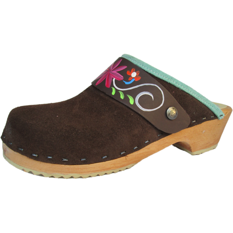 Traditional Heel Brown Suede with Handpainted Strap