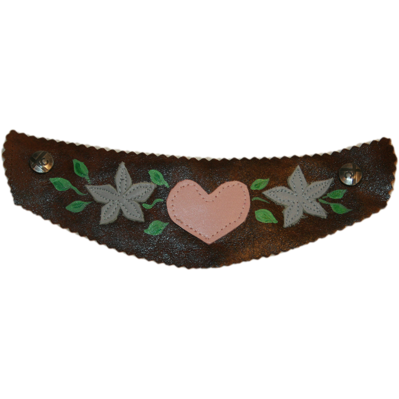 Brown Extra Wide Snap Strap with Sewn Heidi Design with Pink Heart