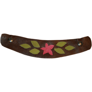 Ivy Sewn Brown Leather Snap Strap with Pink Flower