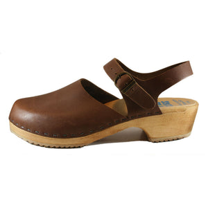 Traditional Heel Moa Sandal Tessa Clog in Brown Oil