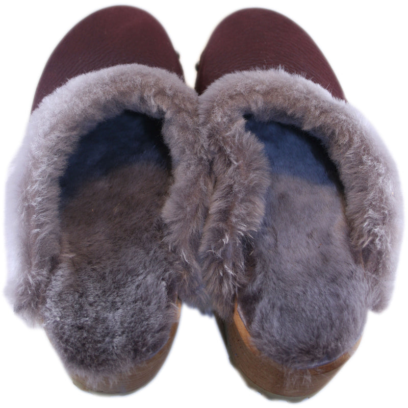 Mountain Sole Pebbled Deep Shiraz Shearling lined clogs with Decorative Nails