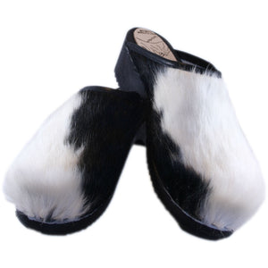 Cow print Pony wooden clogs black and White