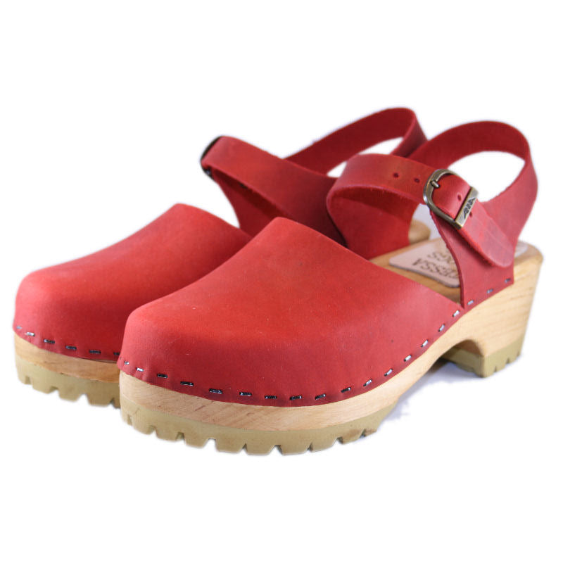 Deep Red Leather Clog Sandal