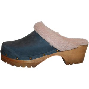 Denim Blue Shearling Lined Mountain Clogs finished with Decorative Nails