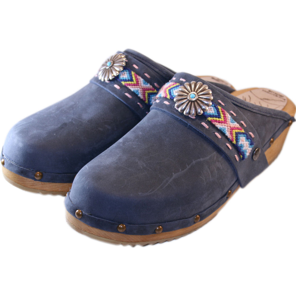 Denim Oil tanned traditional heel  with Boho Aspen Strap