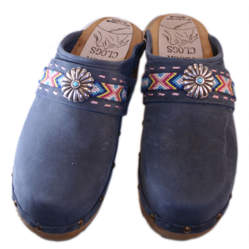 Denim Oil tanned traditional heel  with Boho Aspen Strap