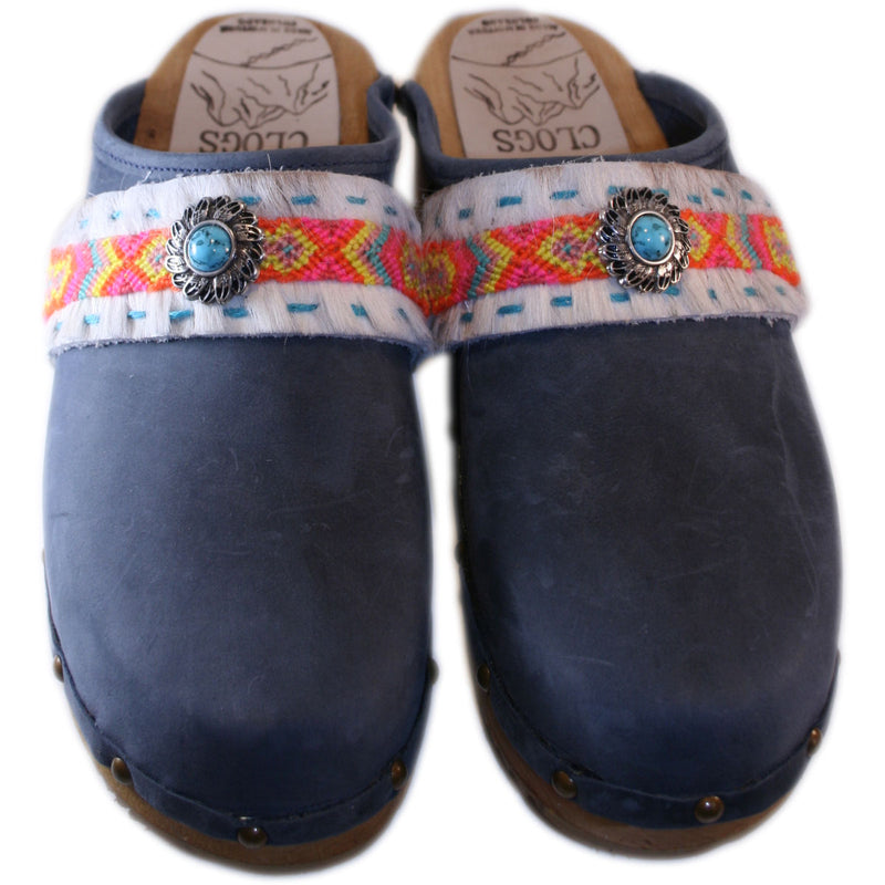 Denim Oil tanned traditional heel  with Boho Ezra Strap