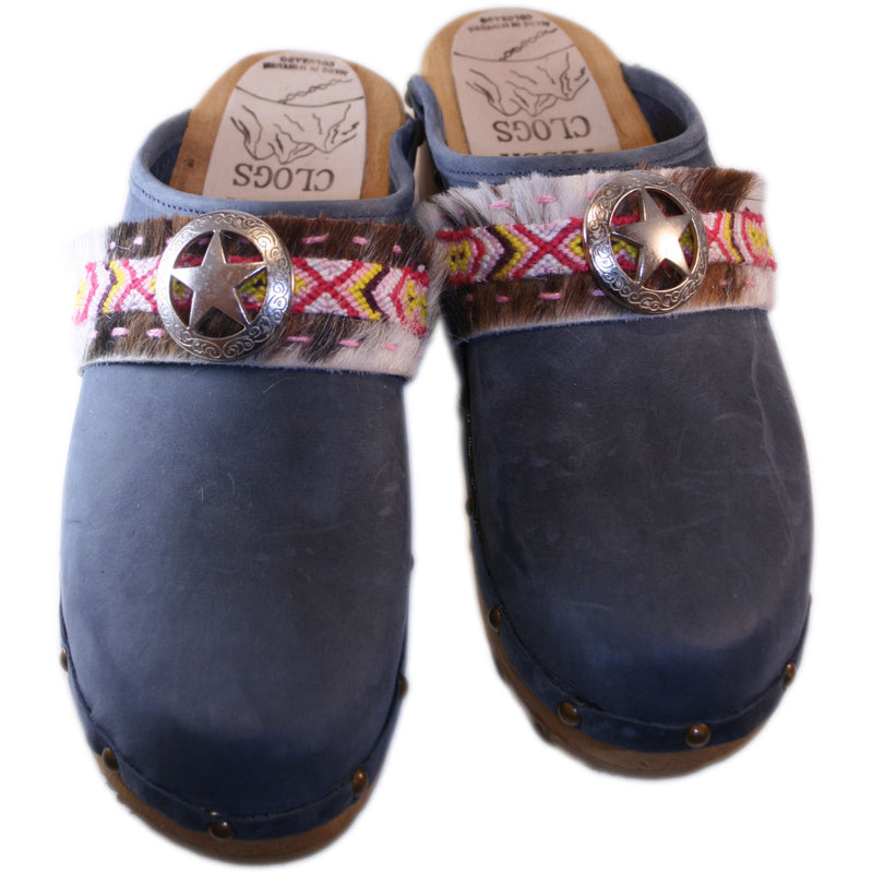 Denim Oil tanned traditional heel  with Boho Austin Strap