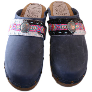 Denim Oil tanned traditional heel  with Boho Taos Strap