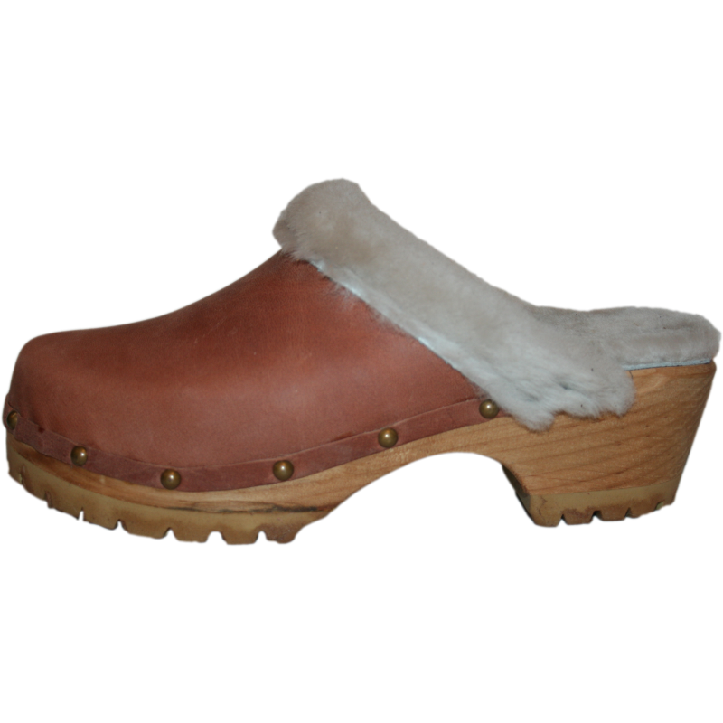 Dusty Cinnamon Shearling Lined Mountain Clogs finished with Decorative Nails