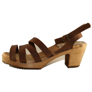 High Heel Katherine Sandal in Golden Brown Oil Tanned Leather