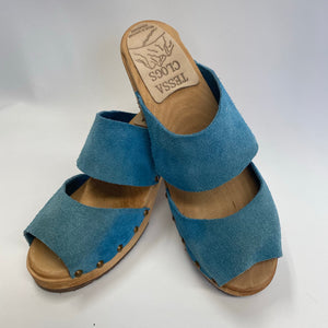 High Heel Hot Two Strap Sky Blue Suede Sandal size 40 - Factory Seconds