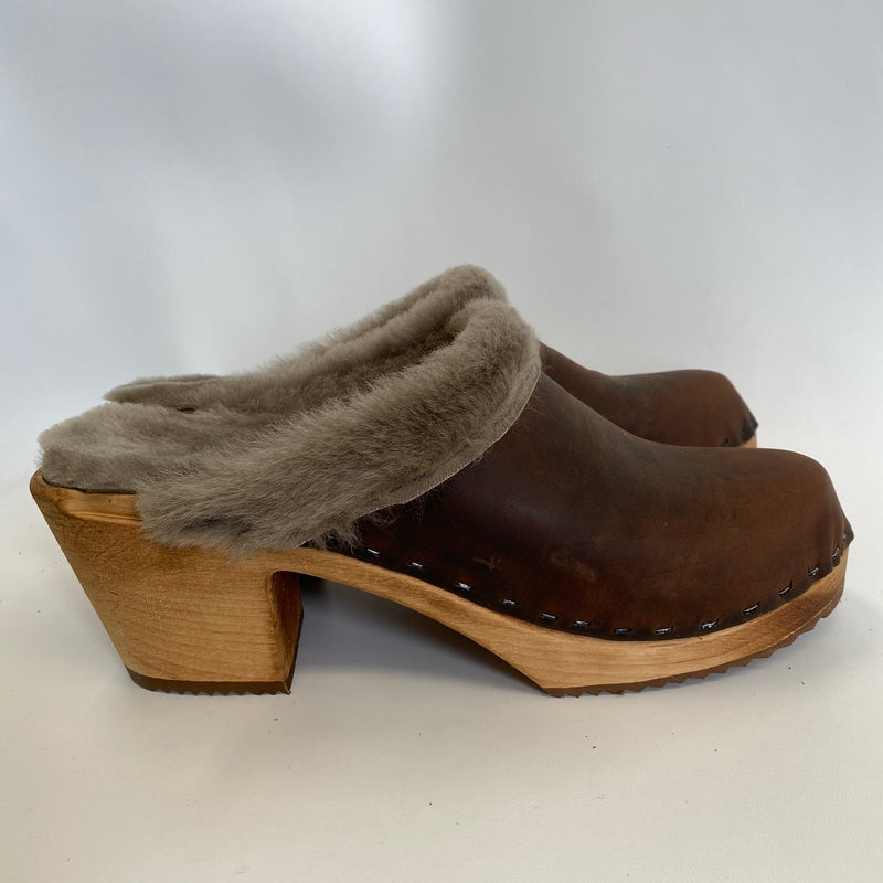 High Heel Dark Chocolate with Taupe Shearling size 41- Factory Seconds