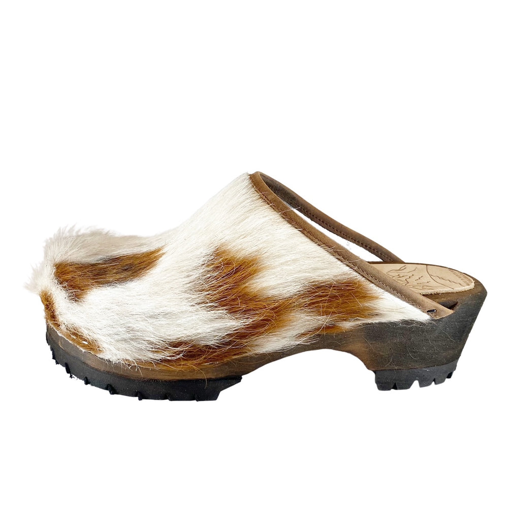 Brown and White Pony Mountain Clogs