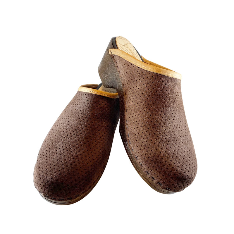 Brown Perforated Brown Suede with Tan Edgeband on a Flex Sole