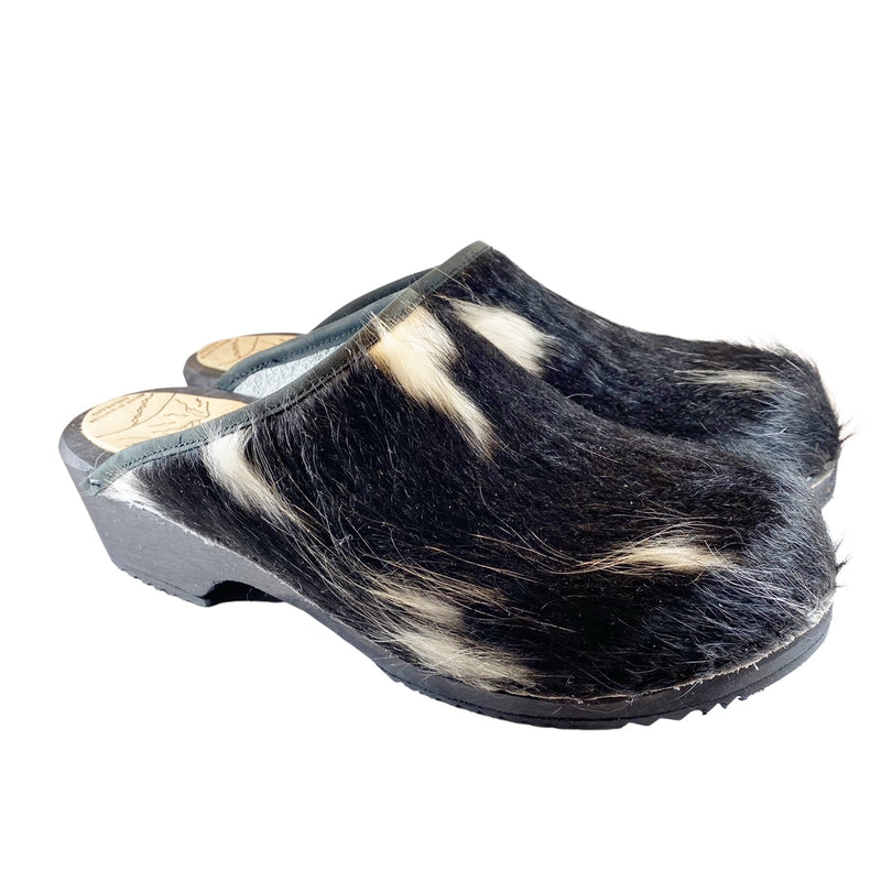 Black and White Pony Traditional Heel Clogs