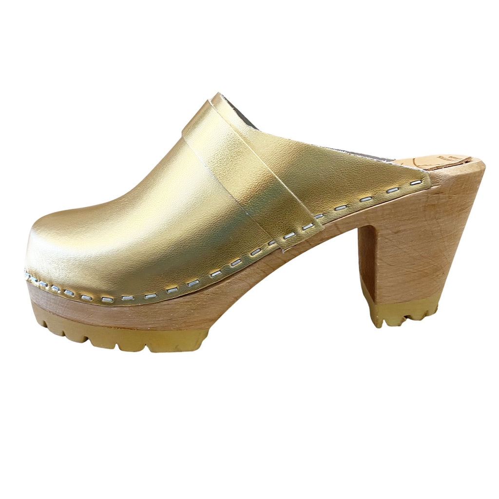 Gold Metallic High Heel Mountain Clog