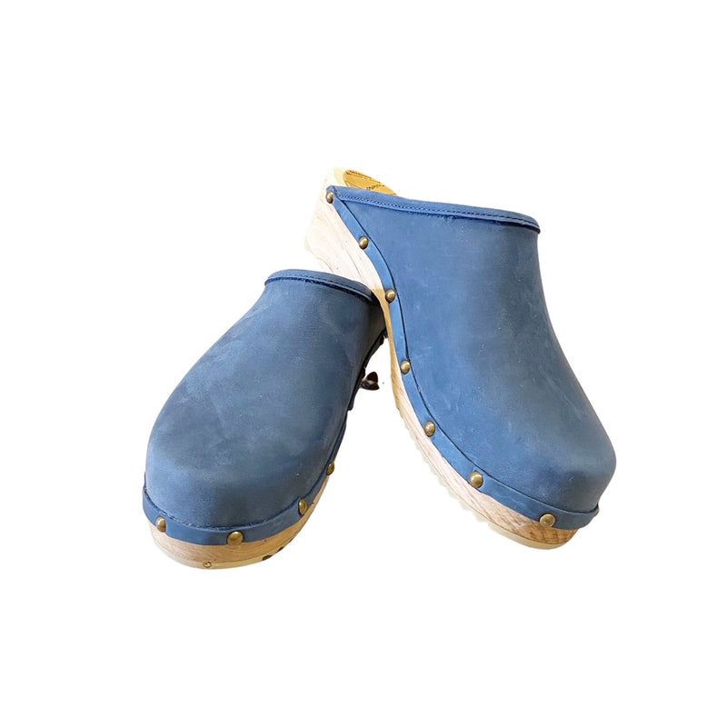 Denim Oiled Tanned Traditional Heel with Decorative Nails and no strap