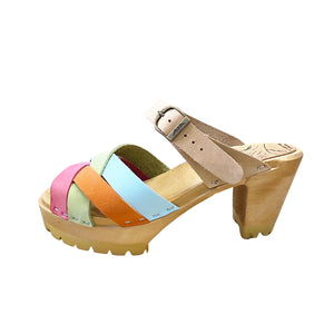 High Heel Mountain Sole Louise Sandal in Multi Colored Leather