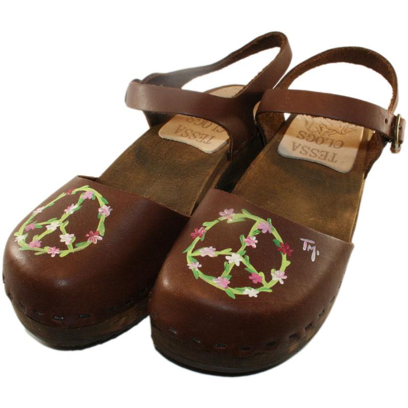 Tessa Children's hand painted Peace Sign on Brown Oil Moa Sandal