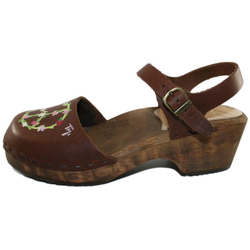 Tessa Children's hand painted Peace Sign on Brown Oil Moa Sandal