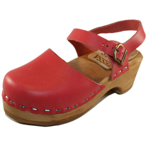 Tessa Children's Moa Sandal Clog in a Coral Red Leather