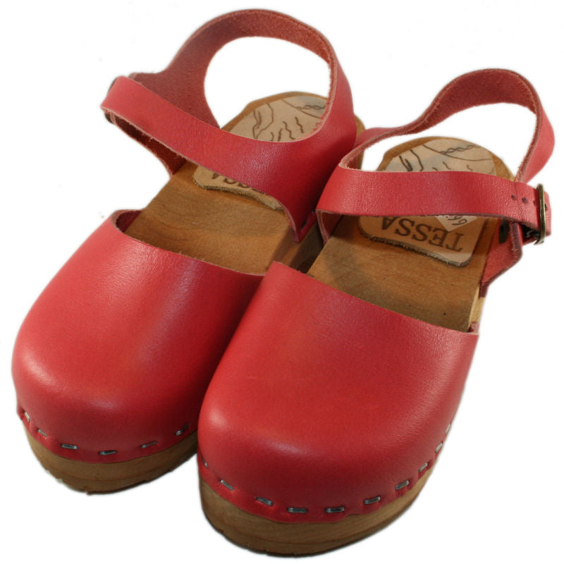 Tessa Children's Moa Sandal Clog in a Coral Red Leather
