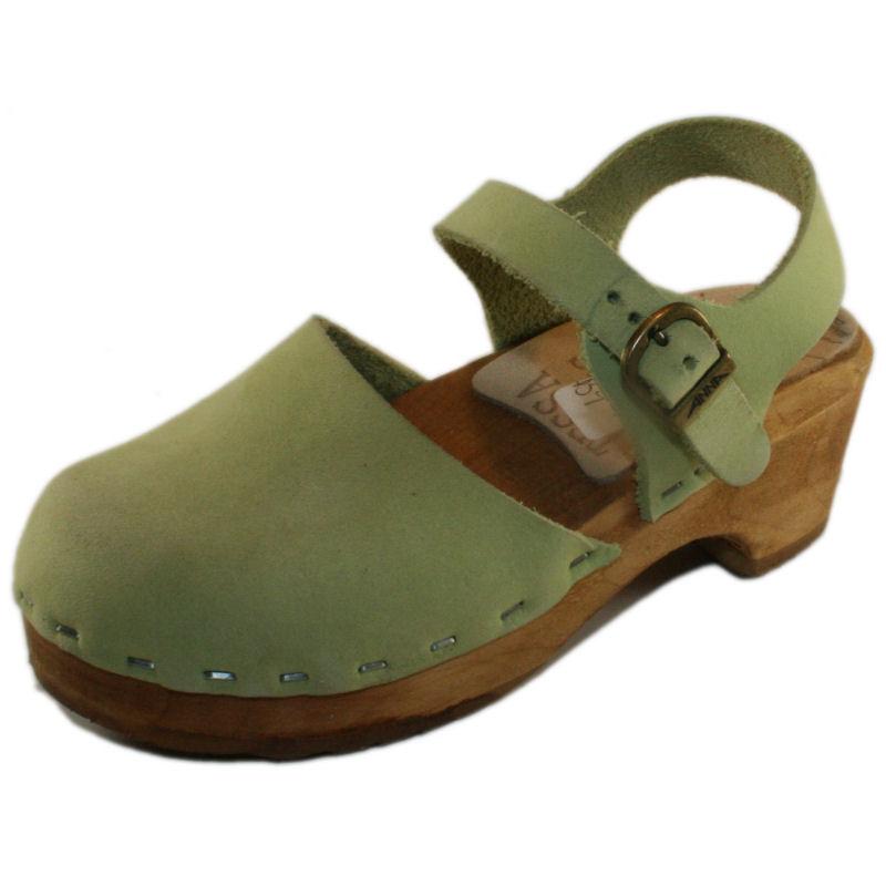 Tessa Children's Closed Toe Moa Sandal in Lime Green Suede